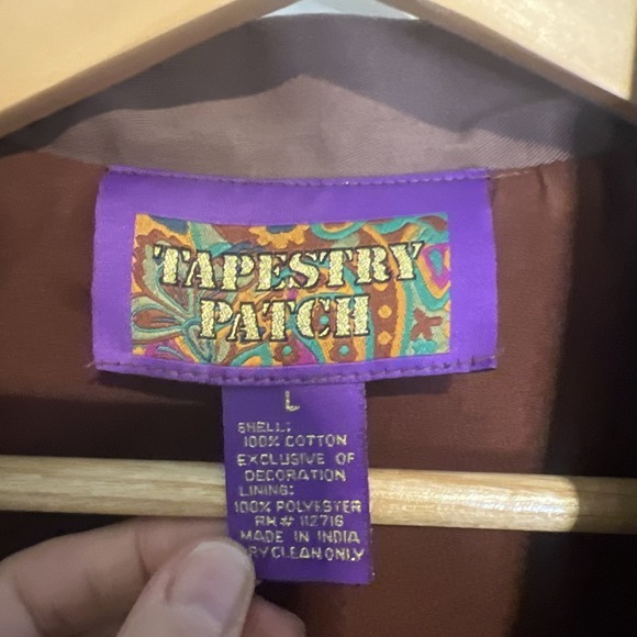 VTG 90s Tapestry Patch Brown Sequin Embroidered Sunflower Shirt Jacket Large - Picture 2 of 8